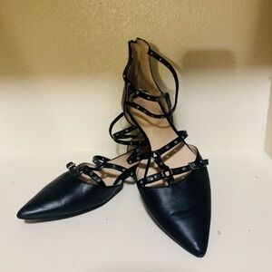 Nine West Black studded Strappy Flats 8